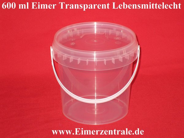 600 ml Kunststoffeimer - Eimer - rund transparent mit Deckel