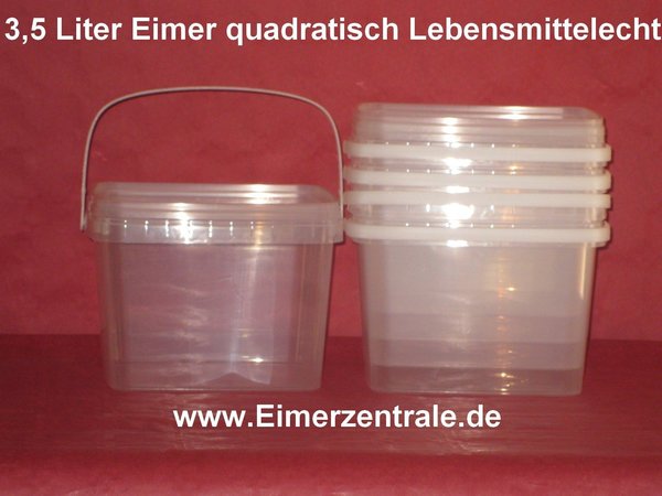 3,5 L Eimer - transparent - eckig - quadratisch - mit Deckel