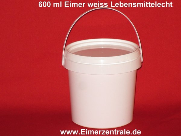 600 ml Eimer - rund - weiß - mit Deckel  - 0,6 Liter